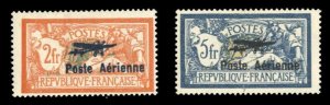 France C1-2, $400 1927 Airpost, set of two, hinge remnants