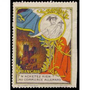 France WWI anti German Propaganda Stamps Vignette Poster Stamp