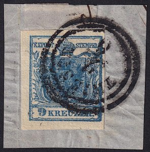 Austria - 1850 - Scott #5 - used on piece - Type II - TRIEST 2-ring pmk Italy