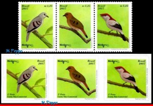 3352-3353 BRAZIL 2017 BRAZILIAN BIRDS ENDANGERED, BIRDPEX 8, PHILATELY, SETS MNH