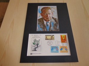 Dag Hammarskjold UN Art Postcard and FDC mount matte size A4