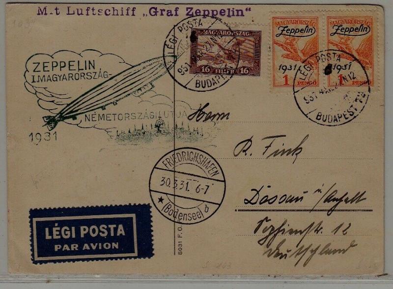 Hungary/Germany Zeppelin card 27.3.31