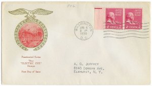 1939 Prexie Electric Eye FDC, #806EE, 2c John Adams, Rice, pair