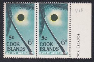 COOK ISLANDS 1967 5c on 6d solar eclipse MNH pair - 1 with small C ........B3142