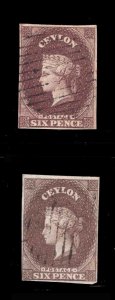 MOMEN: CEYLON SG #6,6a IMPERF 1859 USED £700 LOT #66426