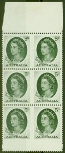 Australia 1963 5d Dp Green SG354cb Booklet Pane of 6 V.F MNH