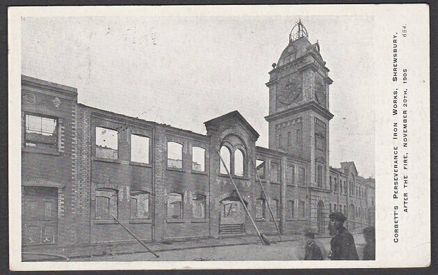 GB 1905 postcard CORBETT'S IRON WORKS AFTER THE FIRE Shrewsbury.............R415 