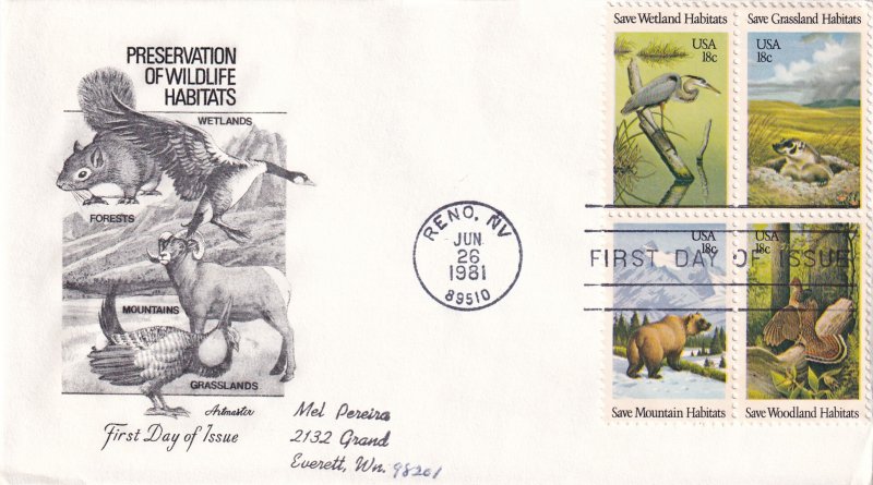 1981, Preservation of Wildlife Habitats, Block/4, Art Master, FDC (E13304)