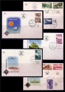 ISRAEL STAMPS 1953 1954 1956 AIR MAIL  C9 - C17 SET ON 5 FDC