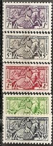 Monaco  283-87 MNH 1951 Knight in Armor Precancels