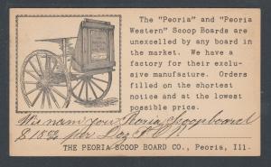 US Sc UX9 1891 Illustrated Advertising Card, Peoria Scoop Board Co, Peoria, Ill.