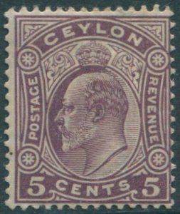 Ceylon 1908 SG289 5c deep purple KEVII mult crown CA wmk #1 MLH (amd)