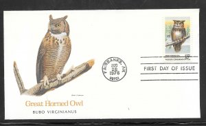 Just Fun Cover #1763 Fleetwood FDC Horned Owl Fairbanks AK. AUG/26/1988 (my4206)