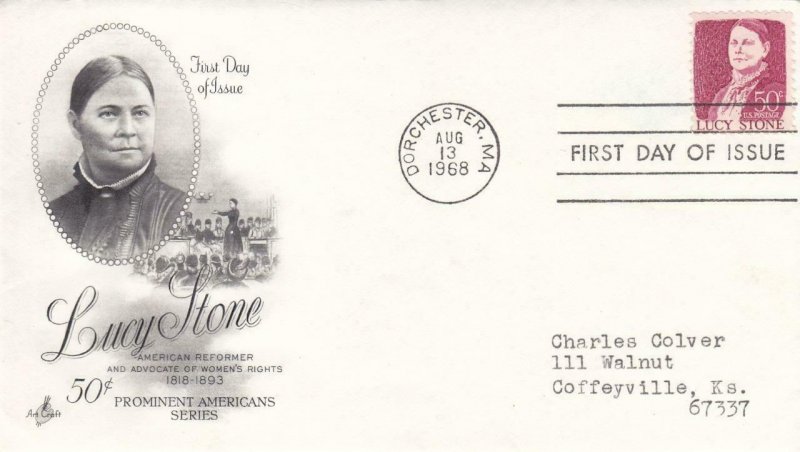 1968, 50c Lucy Stone, Artcraft, FDC (D7232)