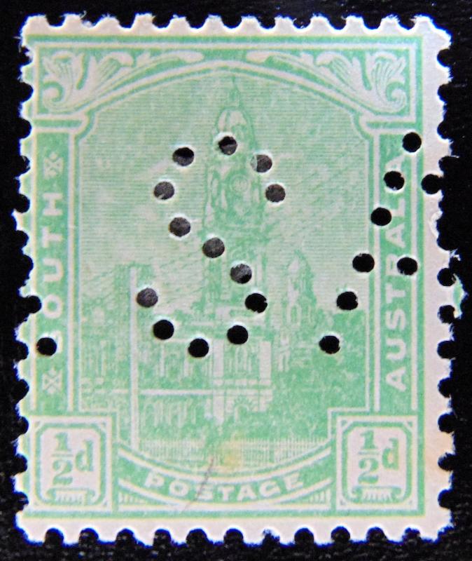 SOUTH AUSTRALIA 1899 1/2d Adelaide Post Office PERFIN MH