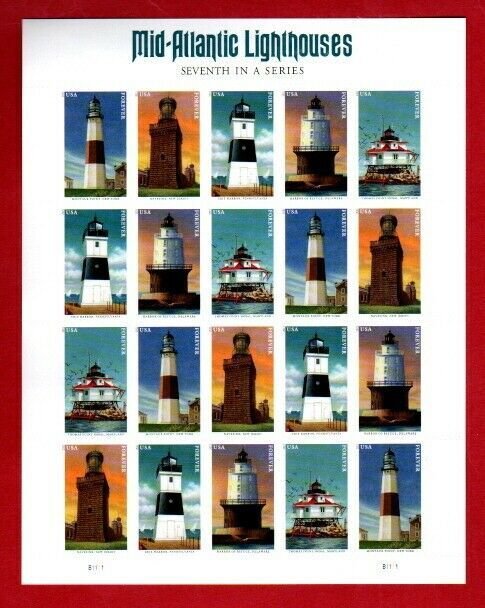 USA- SC# 5621-5625 MId/Atlantic Lighthouses Sheet of 20 (Forever) - MNH