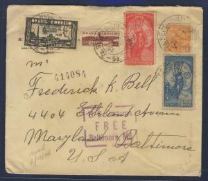 E16893 BRAZIL - 1934 MULTI FRANKING COVER TO MARYLAND (BALTIMORE) USA