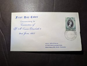 1953 British Pitcairn Island QE2 Coronation First Day Cover FDC to Canada