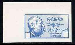 Syria 1945 imperf colour trial proof in dull blue on thin...