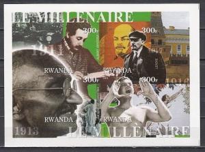 Rwanda, 2001 Cinderella issue. Gandhi, Einstein & Lenin. IMPERF