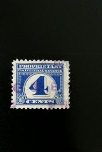 1919 4c U.S. Internal Revenue, Proprietary, Dark Blue Scott RB68 Used