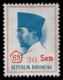 Indonesia #663 Unused - OG LH; 30s on 30r overprint - President Sukarno (1966)