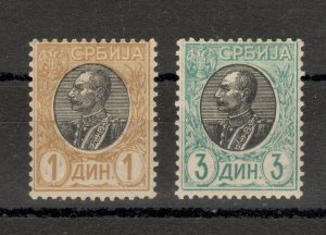 SERBIA - 2 MH STAMPS, 1 and 3 din - KING PETAR  - 1905.