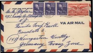 USA 3x3c Prexie Transatlantic Airmail Cover Germany 80774