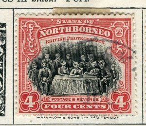 NORTH BORNEO; 1909 early classic Pictorial issue fine used 4c. value