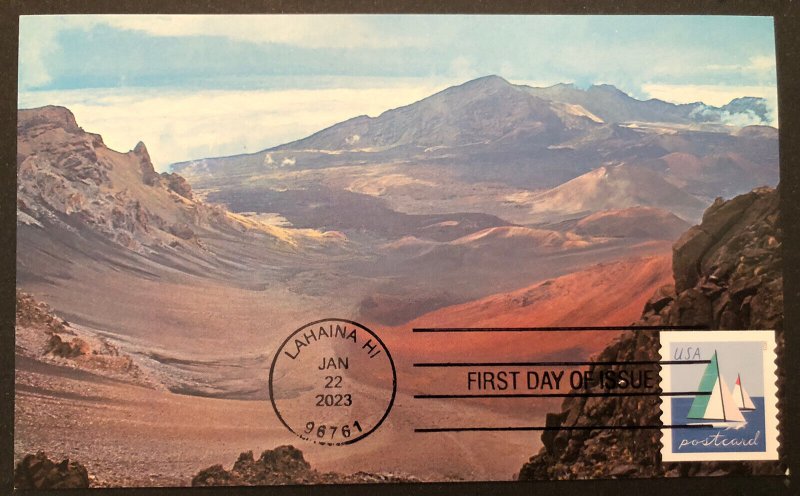 Sailboats 2023 FDC MaxiCard vintage postcard Lahaina, Maui Hawaii Haleakala