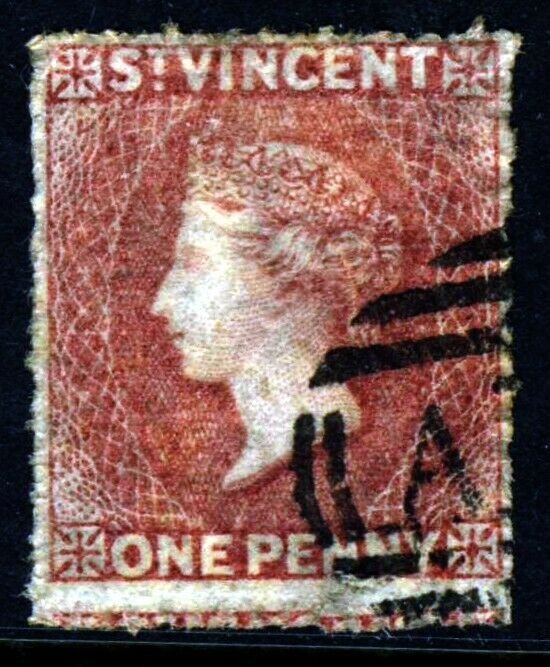 ST. VINCENT QV 1862 One Penny Rose-Red No Watermark  Perf.12½ SG 5 VFU