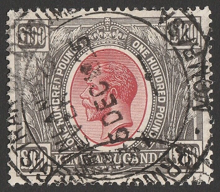 KENYA & UGANDA 1922 KGV £100 red & black. normal cat £160,000. Very rare 