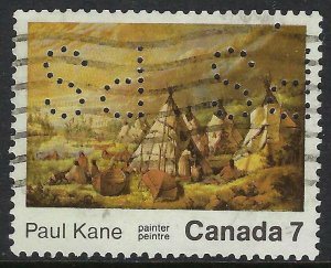 Perfin P19-PS (Province of Saskatchewan): Scott 553, 7c Paul Kane, Position 3