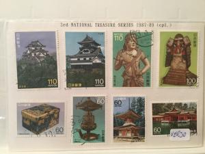 Japan Used 16 stamps 3rd national treasure series 1987-1989