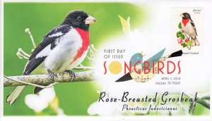 AO-4889-1, 2014, Songbirds, First Day Cover, Add-on Cachet, Digital Color Postma