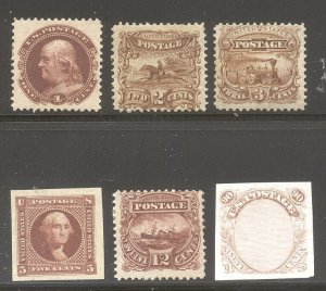 U.S. #112-122Exx Mint Essays - 1869 1c - 90c Pictorials, Browns