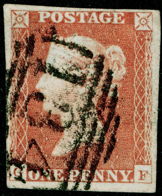 SG8, 1d red-brown PLATE 72, USED. Cat £30. 4 MARGINS. GF