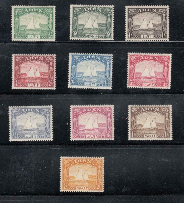 ADEN # 1-10 VF-MLH KGV1 DHOW ISSUES CAT VALUE $246