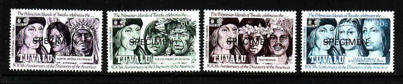 Tuvalu-Scott#594-7-unused NH specimen set-Columbus-America-1992-