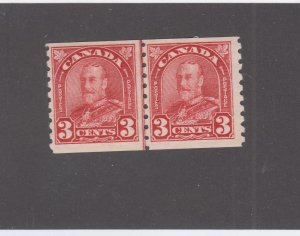 CANADA # 181i VF-MLH 3cts KGV LEAF ISSUED LINE PAIR COILS CAT VALUE $80