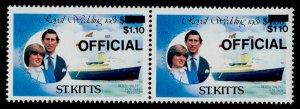 St Kitts O27 pair MNH Royal Wedding, Black o/p, missing dot on right stamp