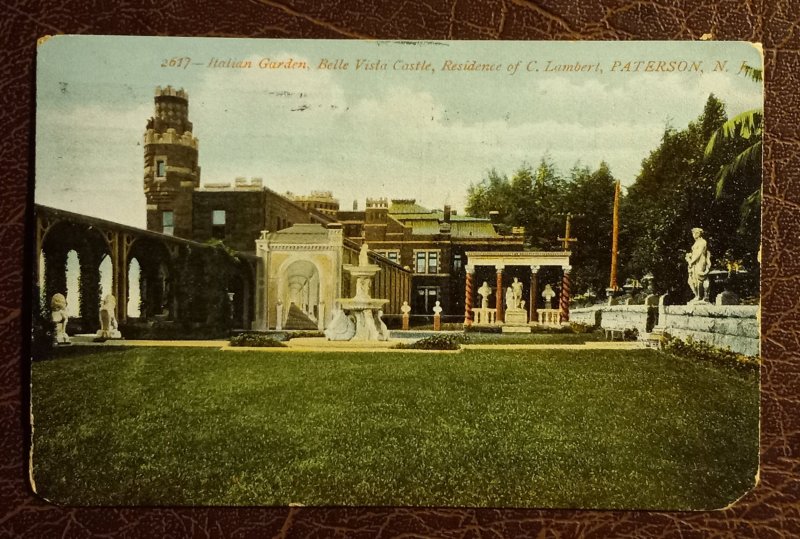 US sc #300 Post Card Cancelled 1908 Patterson N.J. Historical Castle Pictorial