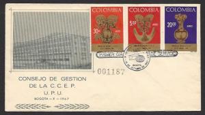 COLOMBIA 1967 UPU MEETING PRE COLUMBIAN ART AIRMAIL SET CACHET FDC Sc C495-C497