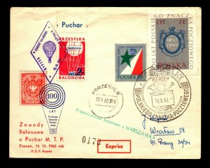 Poland 1961 (June 16) Warszawa Balloon Cover / 100th Ann of Polish Stamps - L229