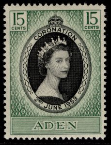 ADEN QEII SG47, 15c 1953 CORONATION, NH MINT.