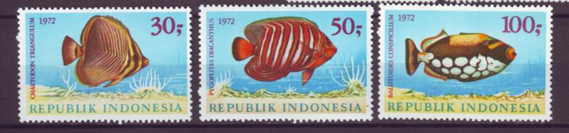 J21056 Jlstamps 1972 indonesia set mh #834-6 fish