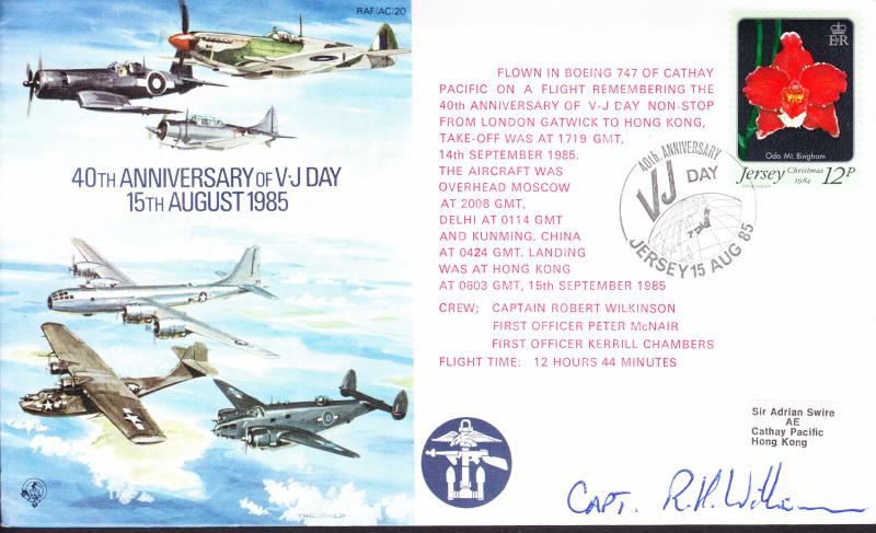 1985 British RAF Special VJ Day Flight. Signed Cover