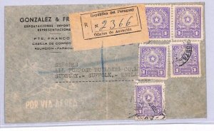 PARAGUAY Air Mail Cover Asuncion Registered GB Suffolk Sudbury 1953 YA207