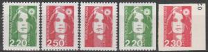 France #2185, 2188, 2197, 2199, 2202  MNH CV $5.20 (A11569)