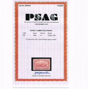 OUTSTANDING GENUINE SCOTT #286 VF-XF USED PSAG CERT COPPER RED TRANS-MISS EXPO